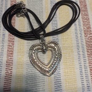 Brighton Silver Plated Triple Heart Pendant Necklace Cord 36”